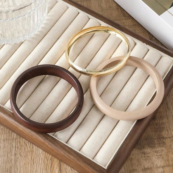 Jewelry - Set of Three Bangles - Gold, Brown, and Tan